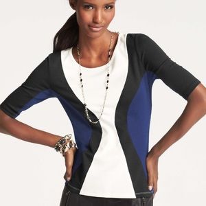ANN TAYLOR Ponte Colorblock Stretch Knit Top Med